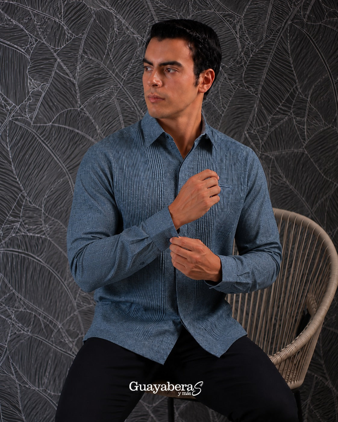 Guayabera Presidencial Manuel Azul Jaspeado ML