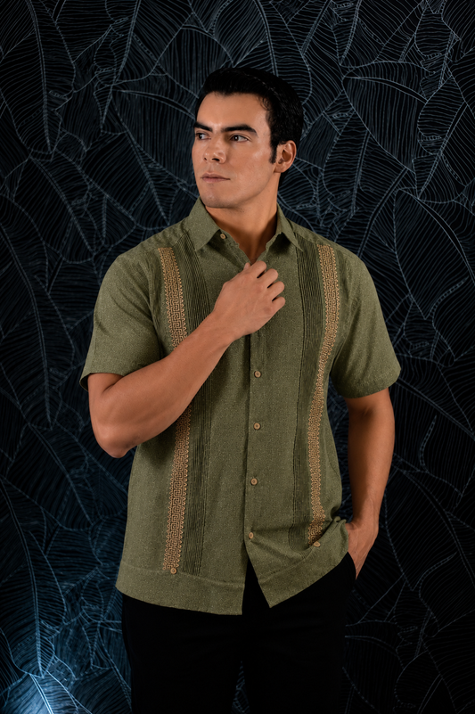 Guayabera Humberto Azteca Verde Olivo / Caqui