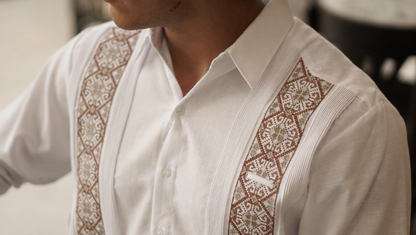 Guayabera Humberto #588 Blanca ML / Kaki Shedron