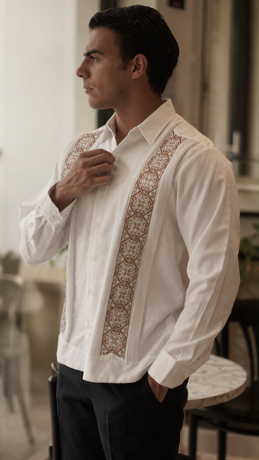 Guayabera Humberto #588 Blanca ML / Kaki Shedron