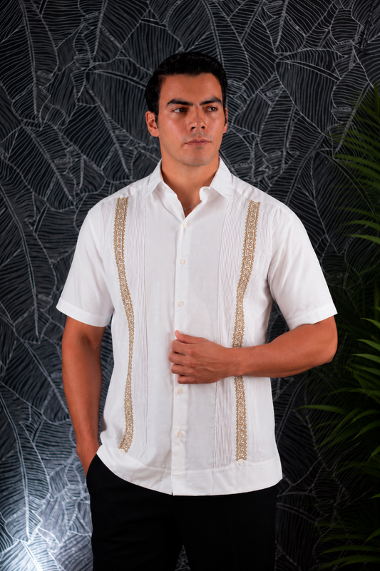 Guayabera Humberto Azteca Blanca / Caqui