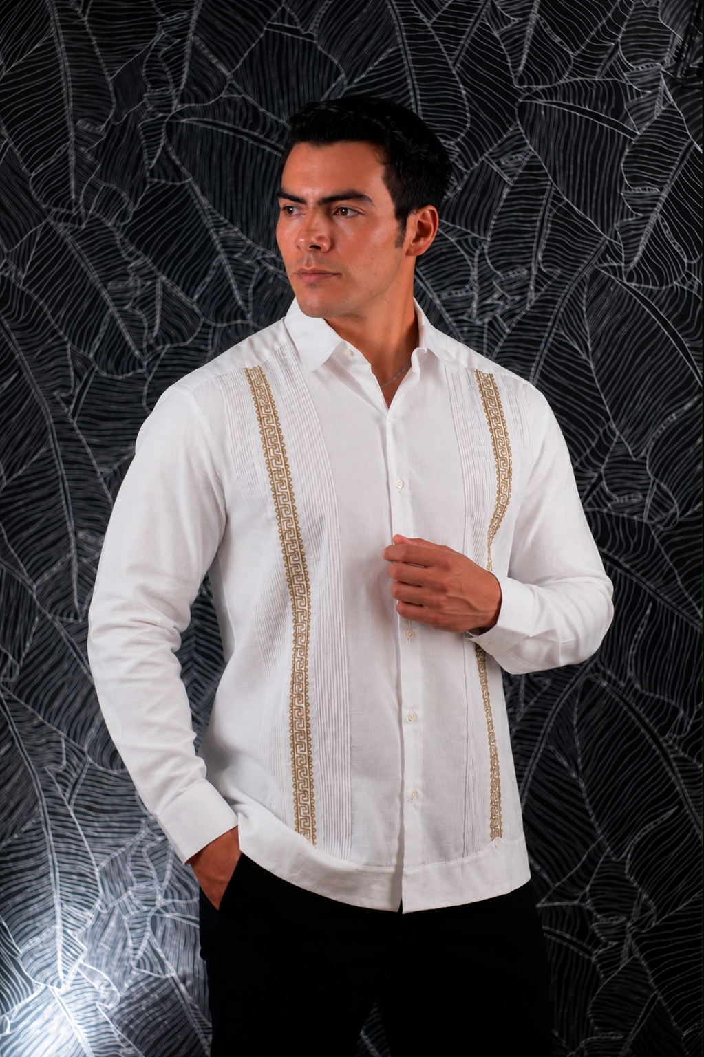 Guayabera Humberto Azteca Blanca ML / Caqui