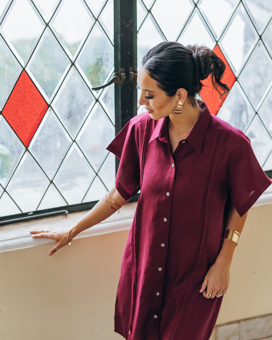 Guayavestido Oversize Vino 100% Lino