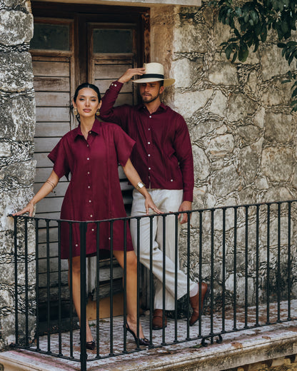 Guayavestido Oversize Vino 100% Lino