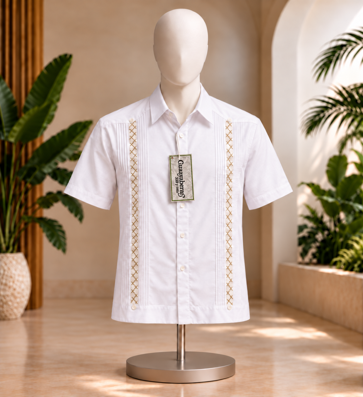 Guayabera Valladolid #573 Blanca / Caqui