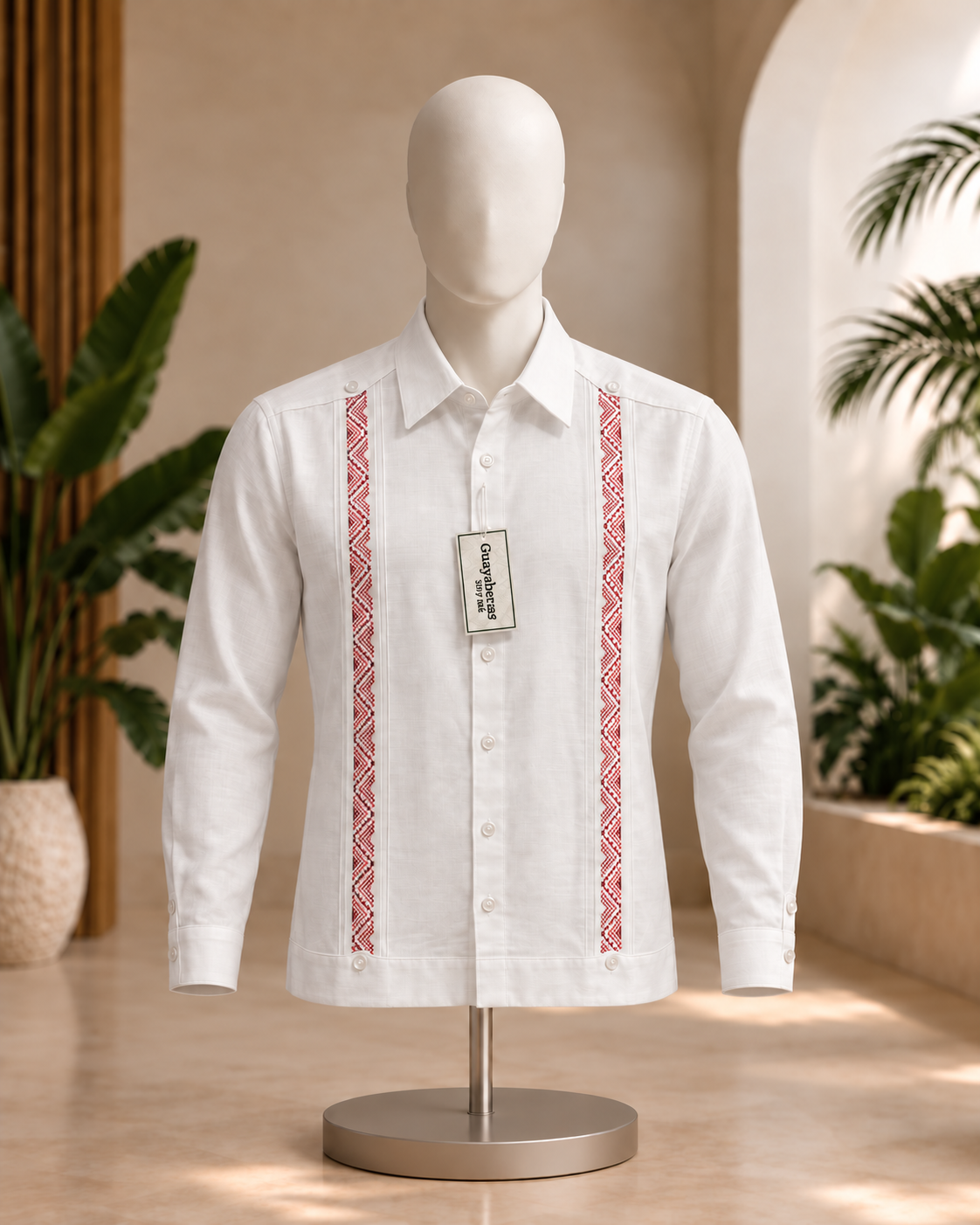 Guayabera Meridanas NVHV BCO/ Rojo