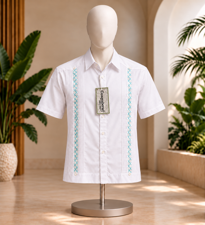 Guayabera Valladolid #573 Blanca / Jade - Plata