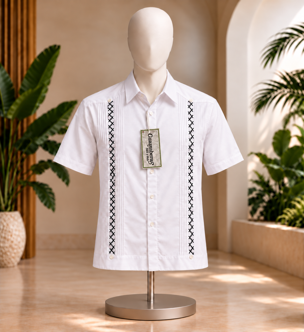 Guayabera Valladolid #573 Blanca / Negro - Plata