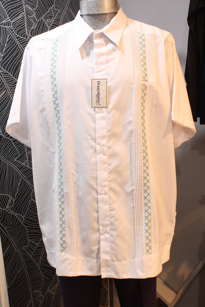 Guayabera Valladolid #573 Blanca / Jade - Plata