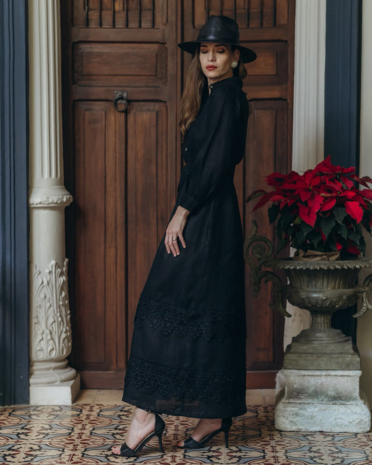 Vestido Magnolia Negro 100% Lino