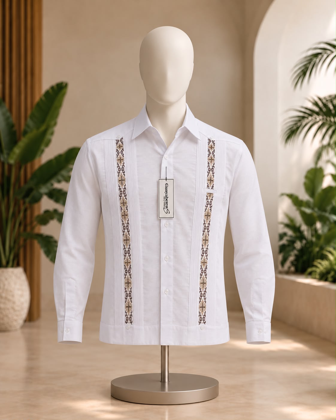 Guayabera Humberto (Liborio) #272 Blanca ML / Beige - Café